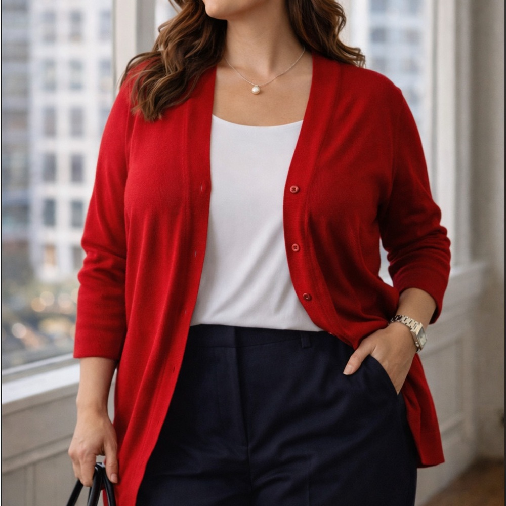 .Susan Graver Style Red Button-Front Knit Top | Size 1X Holiday Valentine’s